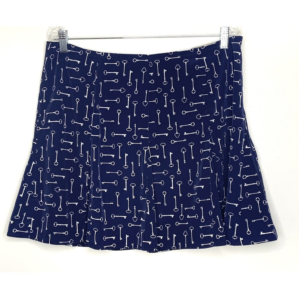 Banana Republic Skirt 14 Navy Blue Key Pattern Novelty Dropped Waist Size 14
